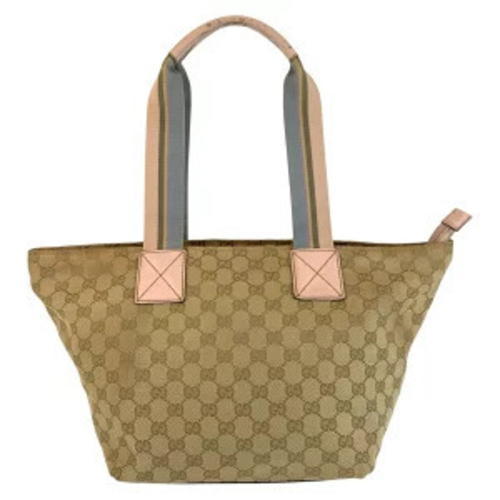 Gucci Shoulder Leather Bag Pink Canvas GG Beige Sherry Tote Pink Tan